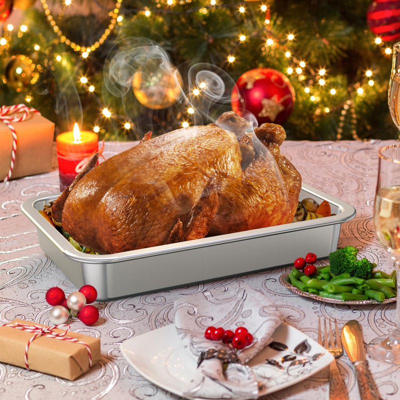 Onlyfire Non-Stick Deep Roasting Tin, Stainless Steel Roasting Tray for