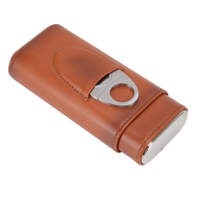 3 Finger Cigar Case Iron Cover Portable Soft Glossy Leather