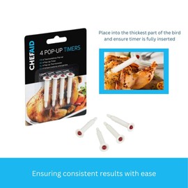 Chef Aid Pop Up Roasting Timers, Perfect for use with Poultry, ideal for up to 10Kg Turkey, Each pack includes 4 timers, White