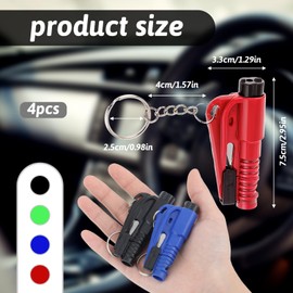 TIESOME 4 PCS Car Window Breaker Car Belt Cutter Keychain, Cars Belt Cutter and Glass Breakers with Survival Whistle, Emergency Escape Tool, Window Break Applicable 4 Color