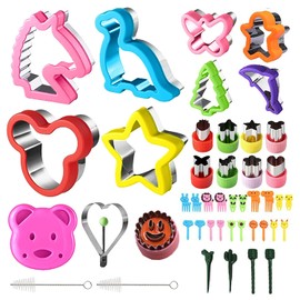 Juego de 45 cortadores de galletas, juego de herramientas para hornear sándwiches, cortador de frutas y verduras, cortador de sándwiches con mini tenedor para niños, niñas, almuerzo, caja bento