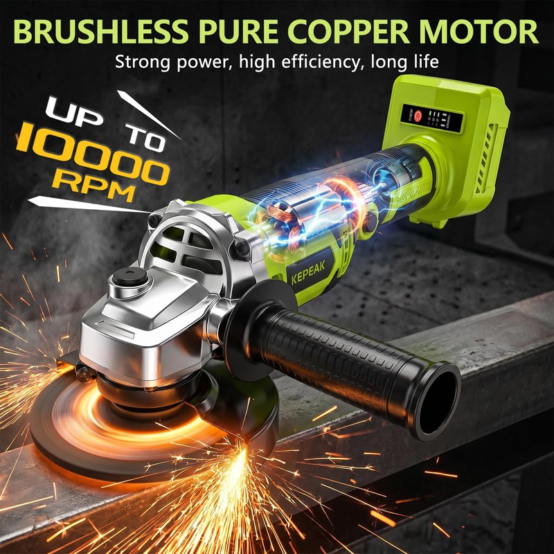 Cordless Angle Grinder, 4-1/2 Inch 3-Speed Brushless Power Grinder with
