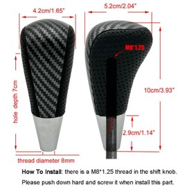 Black Punched Leather Carbon Fiber Gear Shift Knob Compatible for Toyota RAV4 Land Cruiser Lexus Sienna Corolla Camry Sequoia Estima Crown Mazda Replacement M8x1.25