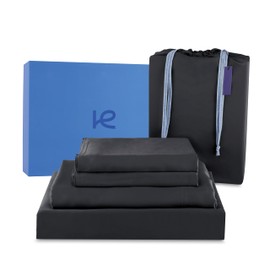 Kickoff 100% Organically grown Viscose Bamboo 3-pc Bedding Sheet Set, Twin Size, Cooling & Breathable, Double Stitching, Flat & Fitted Sheets, Pillowcases Pillow Covers (Twin, Onyx Black)