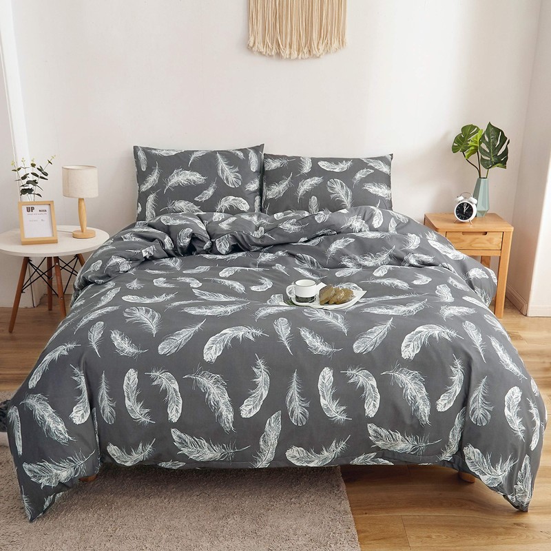 Adam Home Printed Duvet Cover Set (Feather Charcoal King)- Ultra
