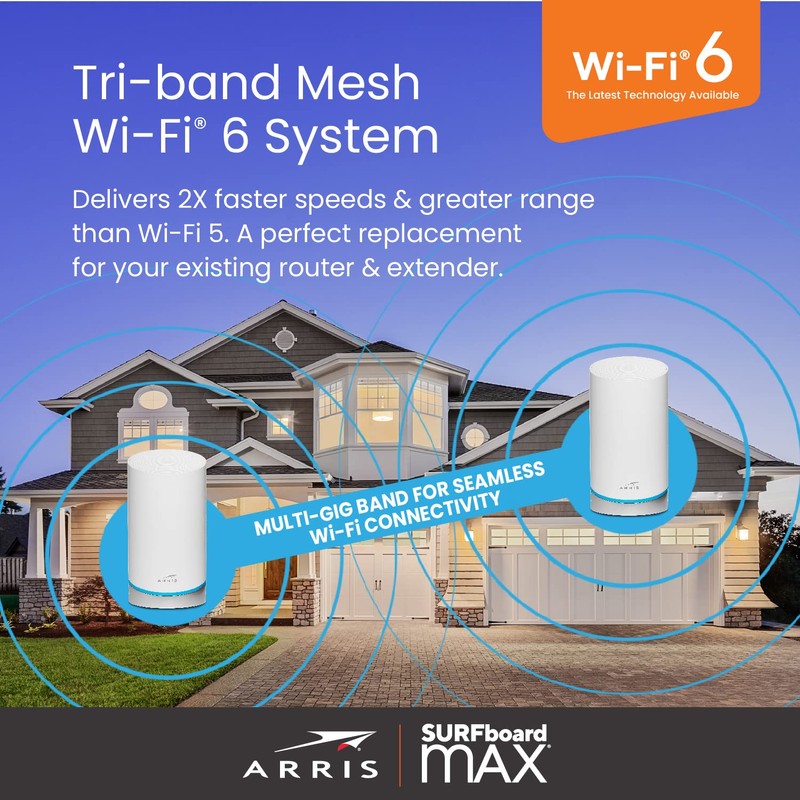 ARRIS Surfboard mAX W121 Tri-Band Mesh WiFi 6 System, AX6600