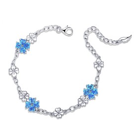 JIANGXIN Birthstone Gemstone Heart Women's Bracelet 925 Sterling Silver Bracelet Lucky Charm Lucky Clover for Women Girls Bracelets, Gemstone, Topaz
