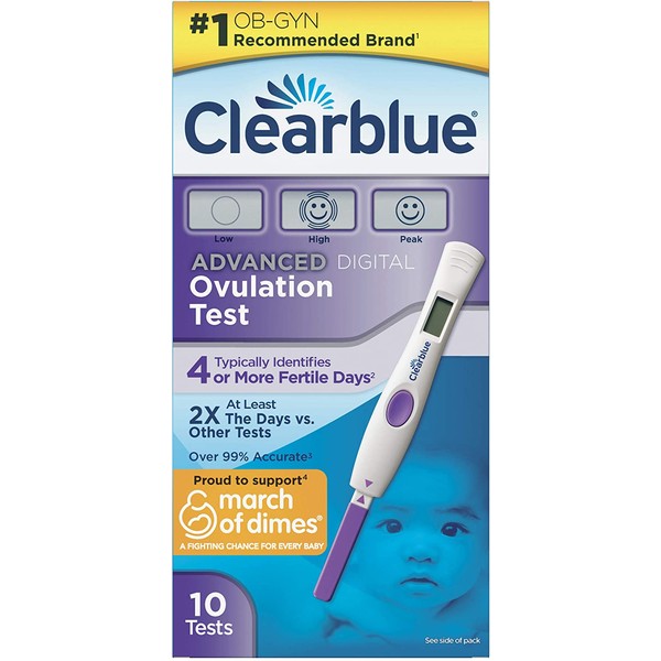 Clearblue Advanced Digital Ovulation Test, Predictor Kit, featuring Advanced Ovulation Tests with digital results, 10 ovulation tests