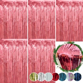 SRV Hub® Pack of 5 Pink Christmas Hanging Foil Lametta, Xmas Hanging Lametta for Wall Decor, Pink Tinsel Lametta for Girls Birthday Party Size-50cm (Pink Lametta)