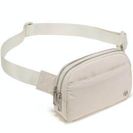 Pander Everywhere Belt Bag for Women, 5 Zipper Pockets RPET Polyester Crossbody Fanny Pack Purse (White Opal).