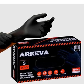 ARKEVA Black Nitrile Disposable Gloves 6 Mil. Chemical Resistance, Tear-Resistance, Latex & Powder Free (100, Small)