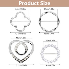 Tasodin 4 PCS Scarf Ring Clips Shawl Clips, Shirt Ties Clips for Women Clothing, Scarf Rings and Slides for Scarves, Metal Shirt Clip Buckle, Silver