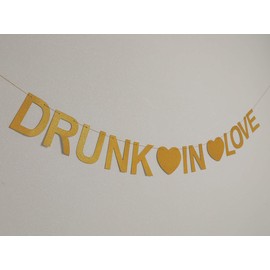 Ucity Drunk in Love Banner Gold Glitter Garland for Bachelorette Party Wedding Engagement Bridal Shower Party Decorations