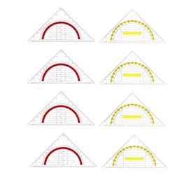 Set of 8 Geometry Triangle Ruler Set, 15.5 cm Set Square, Transparent Set Square, Set Square Made of Plastic, Drawing Triangle, Protractor Set, Suitable for Students, Office, Designers, Painting