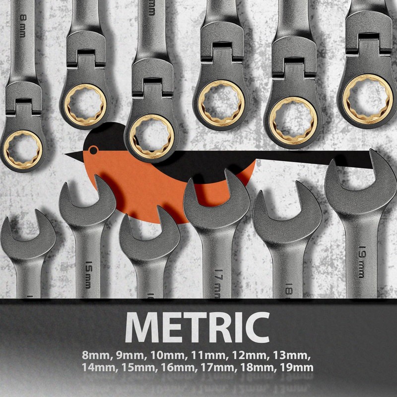 SUZUME 12-Piece (8mm-19mm) Flex Head Ratcheting Wrench Set with 72