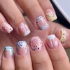 Easter Press on Nails Short Square MABKJLF French Tip Fake
