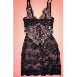 Victoria's Secret XS,S,M,L SLIP DRESS mini black lace satin SHINE STRAP SEXY