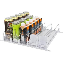 Neehows Drink Organizer for Fridge, Self Pushing Soda Can Dispenser for Refrigerator, Automatic Beverage Pusher Glide Beer Water Bottle Holder -5 Rows, White