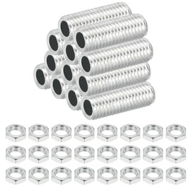 PATIKIL M8 Fine Thread Carbon Steel Lamp Pipe With Nut, 12 Set 25mm/0.98" Hollow Tube Thread Adapter Fasteners Hardware for Lamp Lights Chandelier Ceiling Light DIY, White Zinc Plating