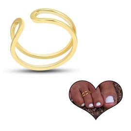 KONPJE Toe Rings for Women 18K Gold Plated Toe Rings Adjustable Open Ring Minimalist Double Layer Toe Rings Twisted Round Toe Rings Boho Summer Beach Toe Rings Jewelry(gold)