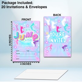 Bounce House Jumping Birthday Party Invitation Cards, Trampoline Park, Neon Double-Sided Invites For Kids, Teens Boys & Girls- Party Celebration Supplies, 20 Fill-In Invitations With Envelopes -B03