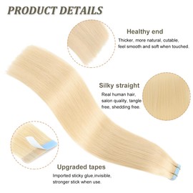 UALUSTRA Tape in Extensions Echthaar Blond 100 % Remy Echthaar Extensions,Tape in Haarverlängerung Echthaar Unsichtbar Tape Extensions Echthaar Goldene 613# 50g 55cm