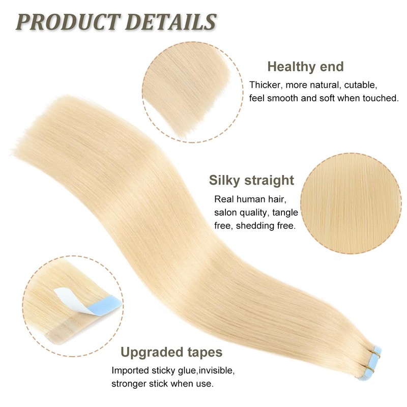 UALUSTRA Tape in Extensions Echthaar Blond 100 % Remy Echthaar