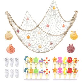 Fishing Net Decoration Photo Hanging Wall Decoration Collage DIY Picture Frame Wall Decoration Decorative Fishing Net Maritime Decoration Photo Wall Fishing Net Decoration for Natural Fish Net Party