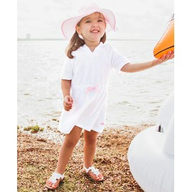 RuffleButts® Girls White w/Pink Seersucker Terry Hoodie Swimsuit Cover-Up - 2T