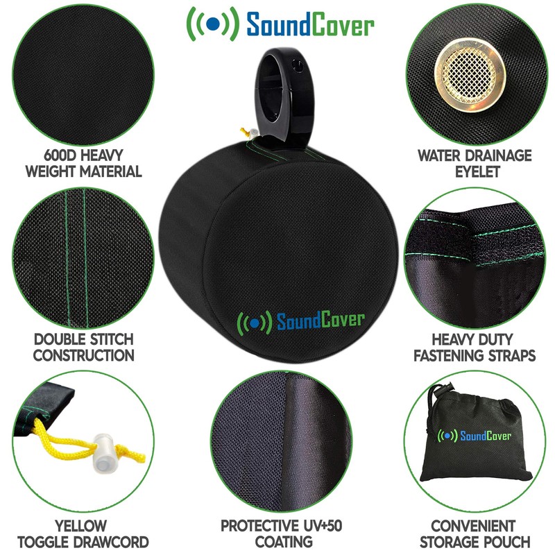 Black Waterproof 600D Marine Wake Tower Speaker Covers – Large