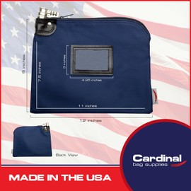 Cardinal bag supplies Locking Cash Bag, Bank Bag Laminated Nylon Combination and Keyed Security, 9 x 12 inch (Navy Blue)
