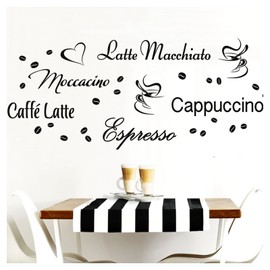 Grandora W3047 Wall Tattoo Kinds of Coffee Latte Caffe Kitchen - black, Creative set