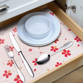 RAY STAR 12X120 Inch Shelf Liner for Kitchen Cabinets, Non-Adhesive Cabinet Liner Washable, PVC Drawer Liner for Dresser Non-Slip Bathroom (Red Floral)(2 Roll)