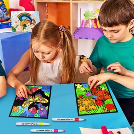 Zhanmai Pack of 48 Animal Velvet Coloring Posters and Watercolor Pens Creature Forest Panda Trigger Lion Velvet Posters for Adults Coloring Poster for Classroom Holiday Arts Crafts