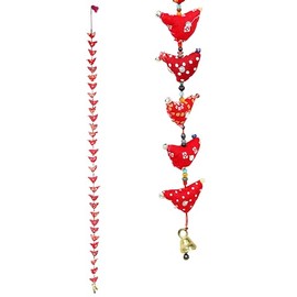 Decorative Single Door Hanging 30 Fabric Birds Tota String with Bell for Indian Traditional Festival Decoration for Bohemian Interior Home Wall Temple Bedroom Kids Room Home Decor (Size: -48"/2") (Red