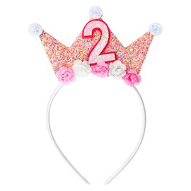 Abeillo Birthday Crown Headbands 2nd to 4th Birthday Crown Princess Crown Flower Tiara Headbands for Toddler Girls
