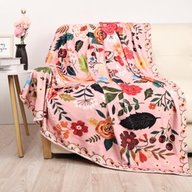 Floral Throw Blanket for Girls Womens,Soft Fuzzy Cozy Thick Blanket for Couch Chair Sofa Gift Home Décor,All Seasons Flannel Fleece Blanket 50’’x60’’