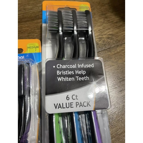 Rexall Drug (3) 6 Packs. Charcoal Infused Toothbrush To Whiten