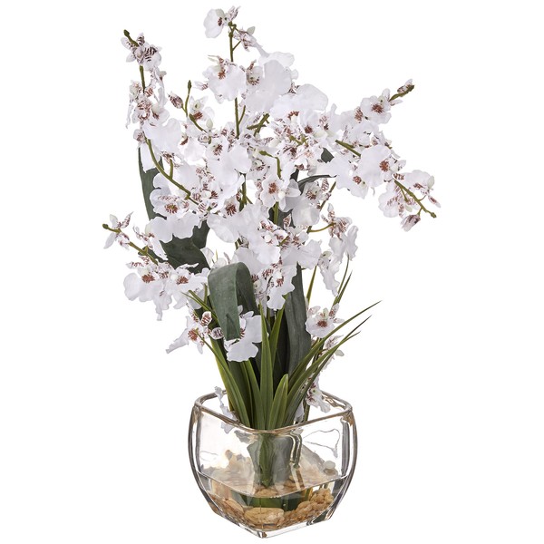 Nearly Natural 1119-WH 19in. Dancing Lady Orchid Liquid Illusion Silk Flower Arrangement , White