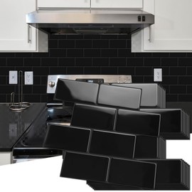 Art3d Peel and Stick Backsplash, 10-Pack Thickened Stick on Subway Tiles, Faux Ceramic Tiles for Kitchen, Bathroom, Black