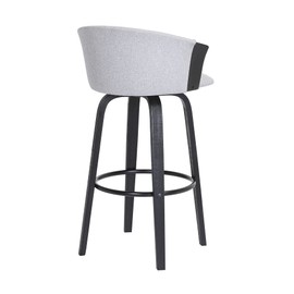 Armen Living Diana 26" Seat Height Mid Century Modern Swivel Black Wood Bar Stool for Kitchen Island Counter in Light Gray Fabric