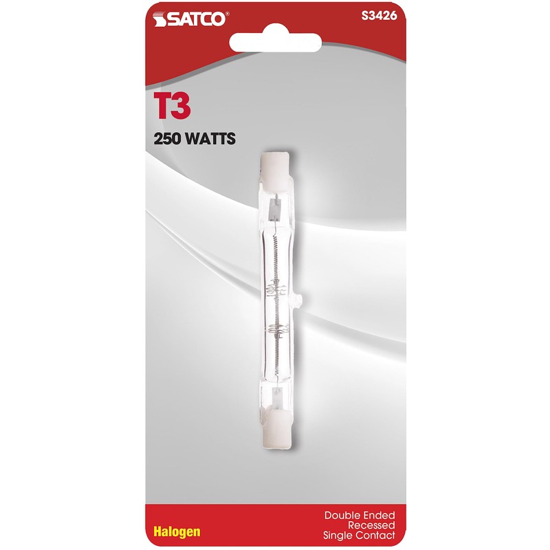 Satco S3426 1/Card 120V 250-Watt T3 R7S Base Light Bulb,