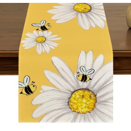Summer Bee Sunflower Yellow Table Runner 13 x 72 Inch Seasonal Spring Home Indoor Party Kitchen Dining Outdoor Table Decoration ZQ22