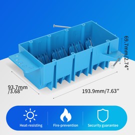 XIUTE (1 Pack) Plastic Electrical Box, Blue Outlet Box,4-Gang PVC New Work Switch/Outlet Wall Electrical Box,Captive Nails and Living Hinges,60 cu. Inches,ETL
