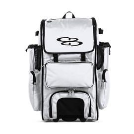 Boombah Rolling Superpack Baseball/Softball Gear Bag - 23-1/2" x 13-1/2" x 9-1/2" - White/White - Telescopic Handle - Holds 4 Bats - Wheeled Version