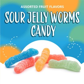 Sour Gummy Worms | 2 Pound Bag | Soft and Chewy Sour Candy Bulk | Assorted Fruit Flavors Gummi Worms for Party Favors and Candy Buffets | Gelatin Free