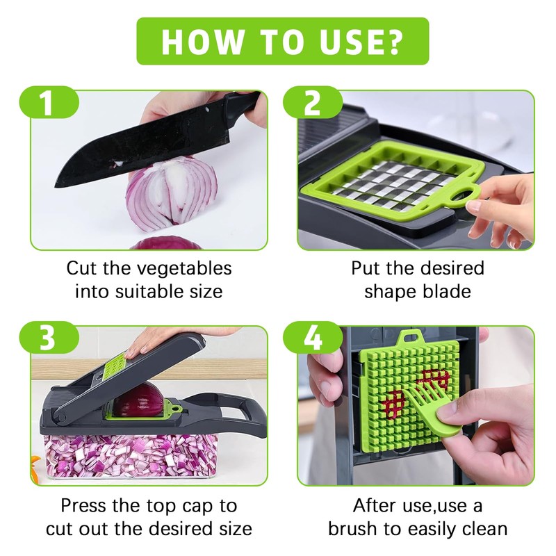 Vegetable Chopper w/Container, 16-in-1 Multifunctional Kitchen Mandoline Slicers and Vegetable