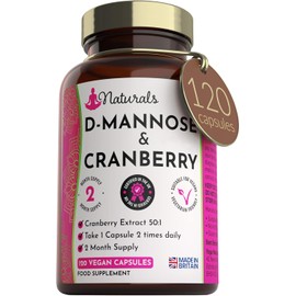 120 D-Mannose & Cranberry Capsules - 1000mg Extract per Serving (2-Month Supply) - High Strength UTI Support for Women & Men - Vegan, UK Made Supplement (Not Tablets)