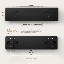 Tinamo Black Bathtub Caddy Tray Table | 35x9x2.5 Inch Large Bath Tub Tray Wooden | Anti-Tipping, Sustainable Tub Tray for Bathtub | Bathtub Accessories Holders for Bathtub (Acacia Wood)