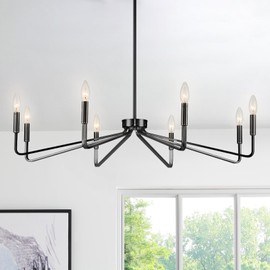 ACANER 38" Black Chandeliers for Dining Room, 8-Light Modern Farmhouse Candle Style Chandelier, Industrial Hanging Ceiling Light Fixture for Living Room, Kitchen Island, Living Room